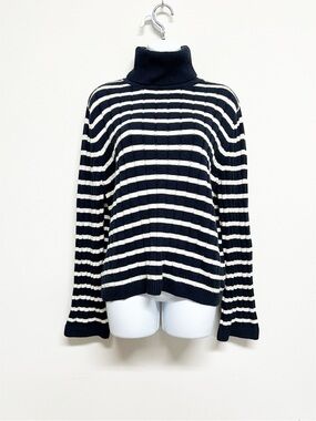 Part Two Womens Dark Navy Cream CallunaPW Striped Turtleneck Jumper Size XL